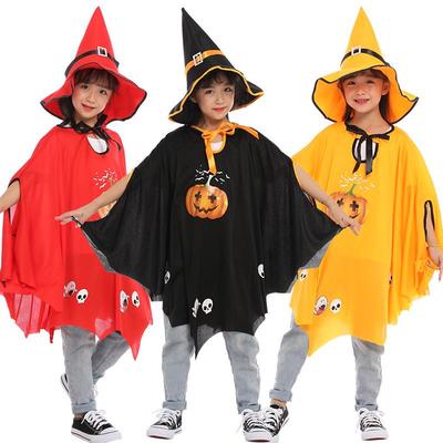 Dětský kostým čarodějnice: Halloweenská kápě, plášť, klobouk a dýňový design