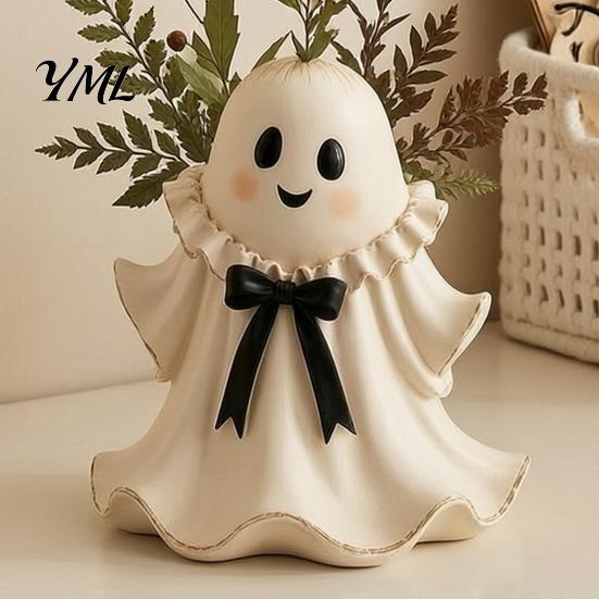 Kreative saisonale Heimdekoration Halloween Harz Geisterfigur mit Weidenkorb, Niedliche Tischplatten-Eingangsbereich Akzente Dekoration, Feiertags-Schmuck-Organizer