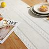 Rustic Farmhouse Style Linen Table Runner, Boho Handmade Tassel, Embroidered Table Runners for Party, Wedding and Dining Decor