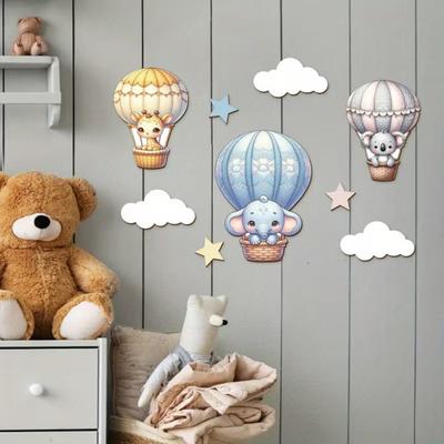 9 Stück Heißluftballon Wandkunst Niedliche Tiere Wolken Sterne 3D Wanddeko Umweltfreundlich Kinderzimmer Kinderzimmer Dekoration Babyparty Geschenk