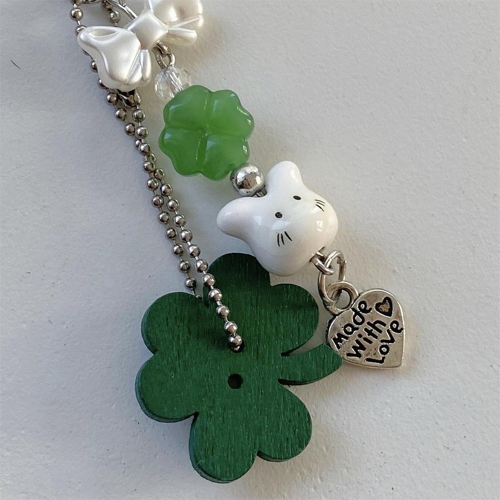 Stylish Resin Keychain Featuring a Sweet Four Leaf Clover and Bunny Stylish Bag Charm Phone Chain for Everyday Use