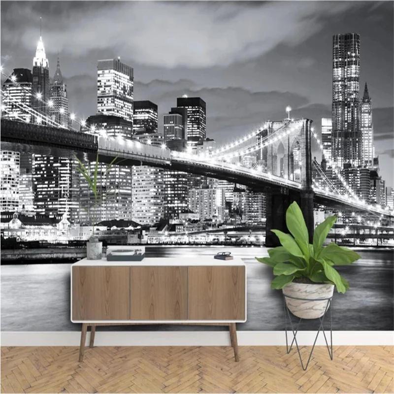Wallpaper 3d Mural Bridge Europe and America City Scenery Black and White Landscape Mural Background Wall Paper