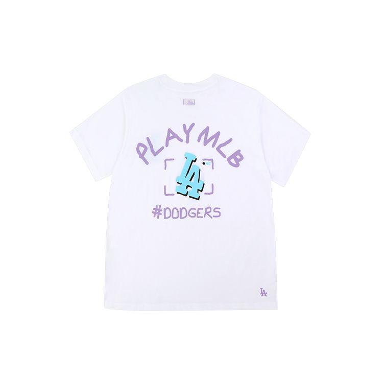MLB Los Angeles Dodgers Graffiti Print Crew Neck American Vintage Short Sleeve T-Shirt Unisex Tops White 31TS06031-07W