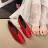 Fashion 2025 Vintage Genuine Leather Pumps Women Square Toe Low Heels Office Ladies Daily Concise Flats Female Walk Pumps Red