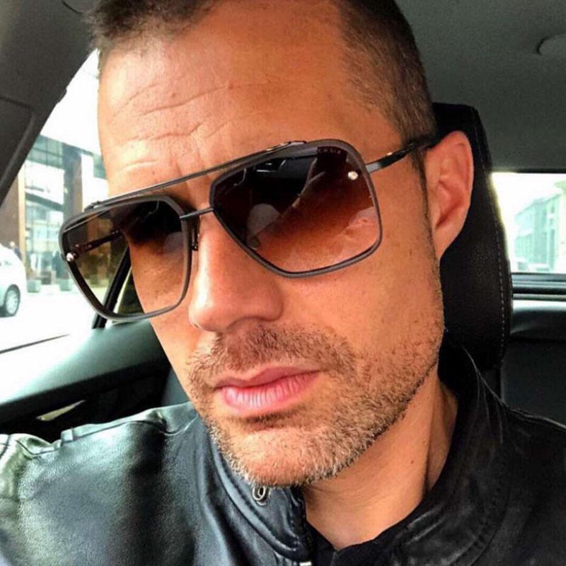 Fashion Pilot Sunglasses Men Women Luxury Brand Metal Big Frame Sun Glasses Vintage Steampunk Square Gradient Lens Eyewear UV400