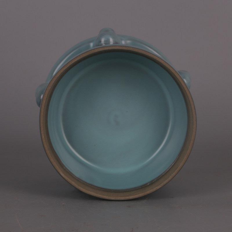 Song Dynasty Ru Kiln Sky Blue Glaze Openwork Incense Burner - Chinese Wénwán Ornament, Antique Porcelain Reproduction.