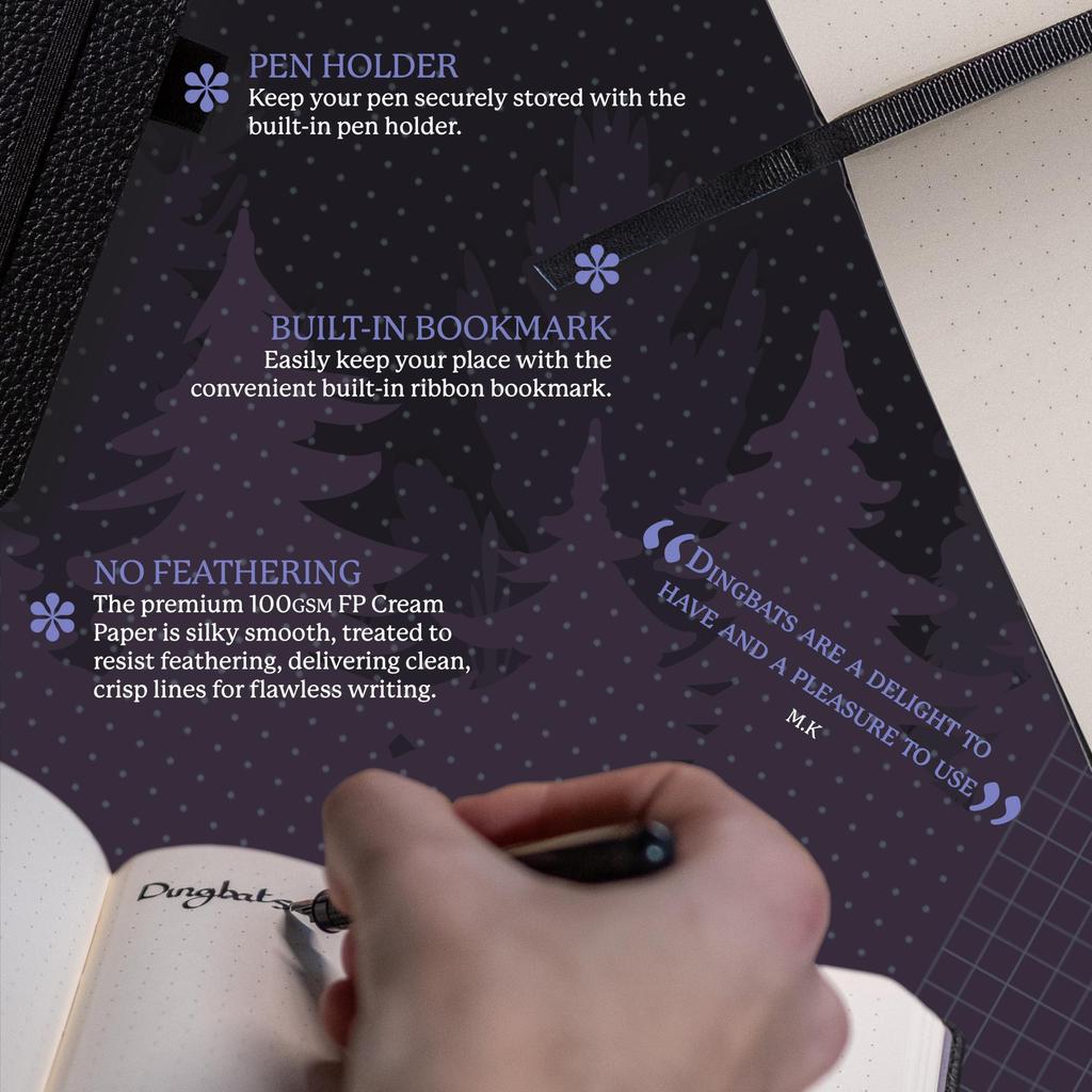 Wildlife Dotted Lined Medium Black Hardcover Cream 100gsm Paper Includes Bookband Bookmark Dingbats - Notebook, Duck, A5+ - - Ink-Resistant - Pocket,