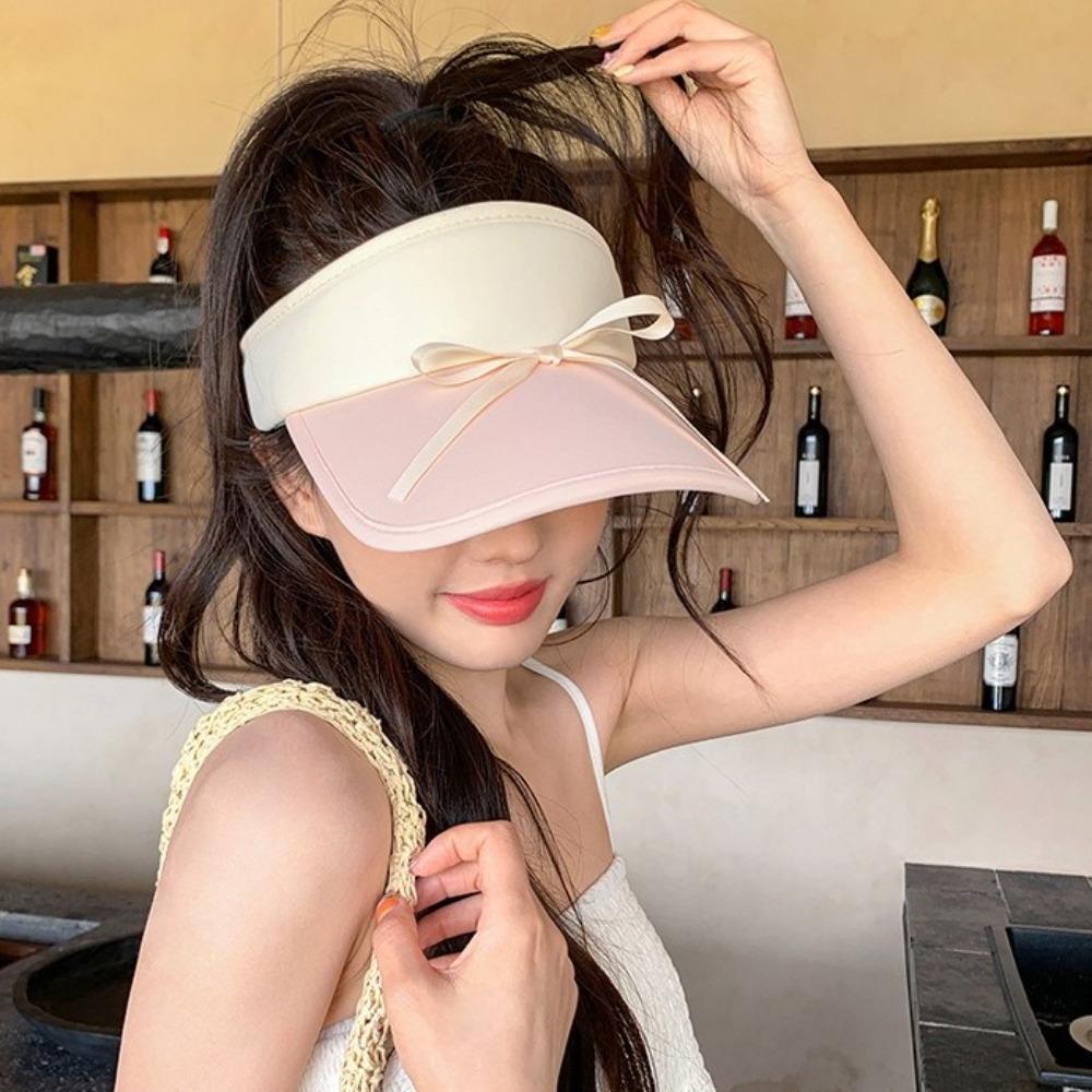 Wide Brim Bow Sun Hat Anti-UV Bowknot Visor Cap Simple Empty Top Cap  Holiday