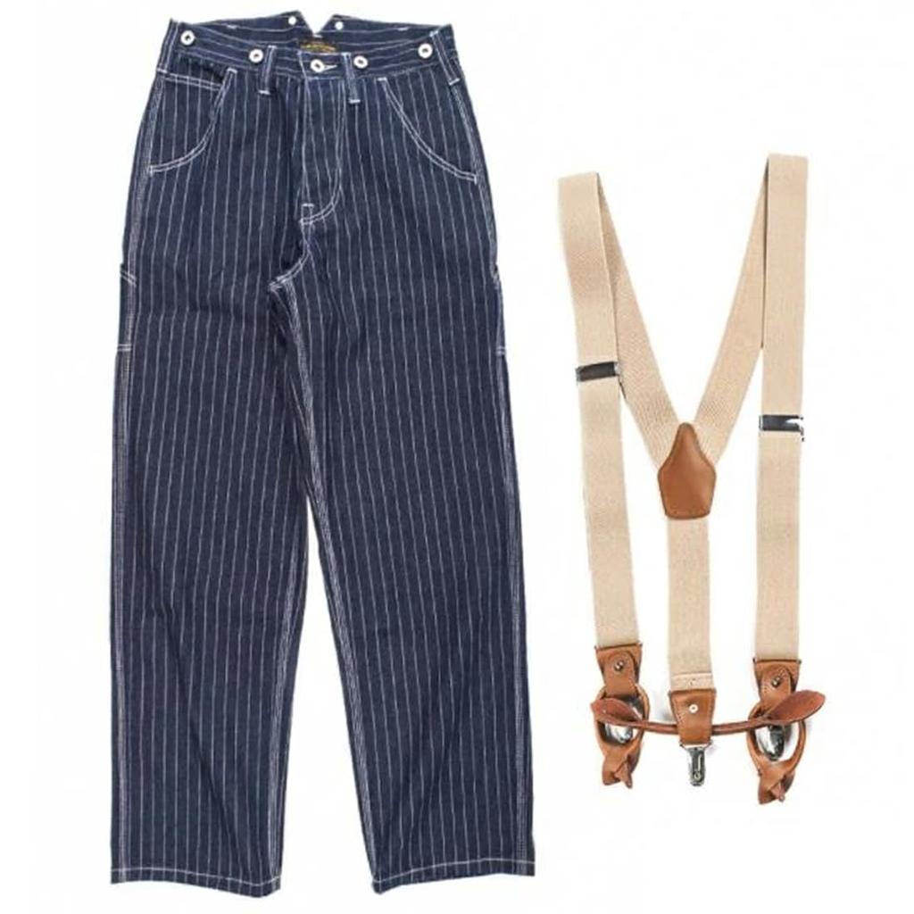 Jeans with Denim Striped Loose Sizes Striped [NBLL] Men's Suspenders, Pants, Overalls, Pattern, Workwear, All-in-One, Wide-Leg Pants, Unisex, Stretch,