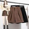 Plus Size Damenhose Cord Pit Strip Herbst und Winter Braun Hoch taillierte Hose Temperament Gerade Fünf-Minuten-Hose
