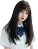 Limakara Women's Semi-Long Gradient Straight Full Wig with Blunt Edges, Natural Black-Brown Hairstyle for a Smaller Face