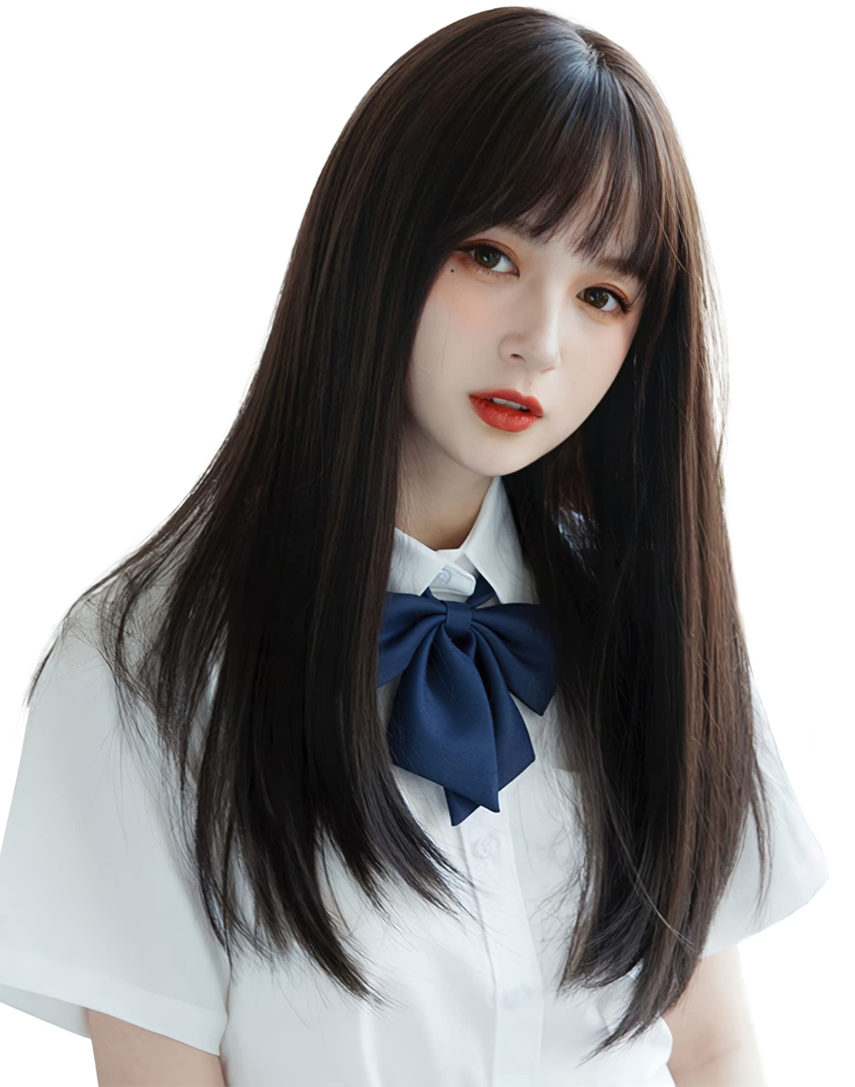 

Limakara Women s Semi-Long Gradient Straight Full Wig with Blunt Edges, Natural Black-Brown Hairstyle for a Smaller Face