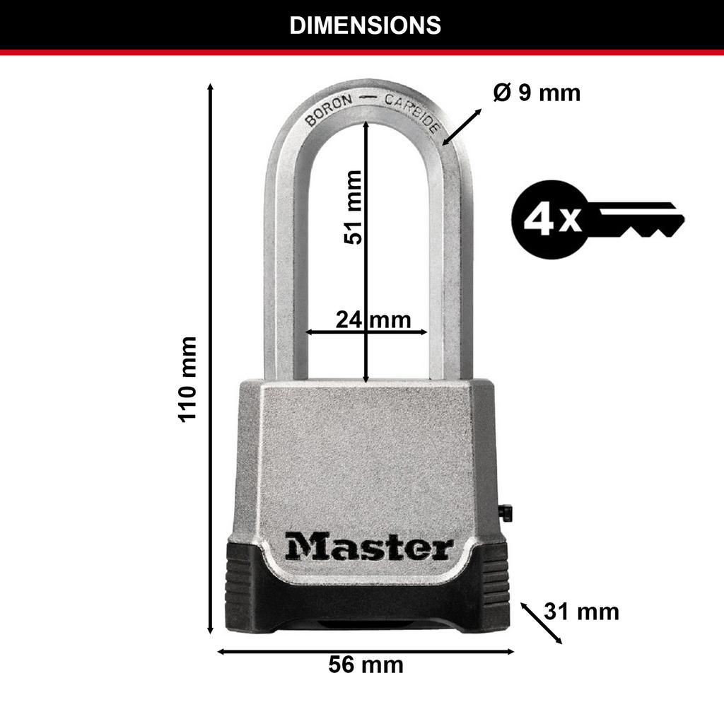 Master Lock Heavy Duty Pzinc Padlock, XL Shackle, Key or Combi