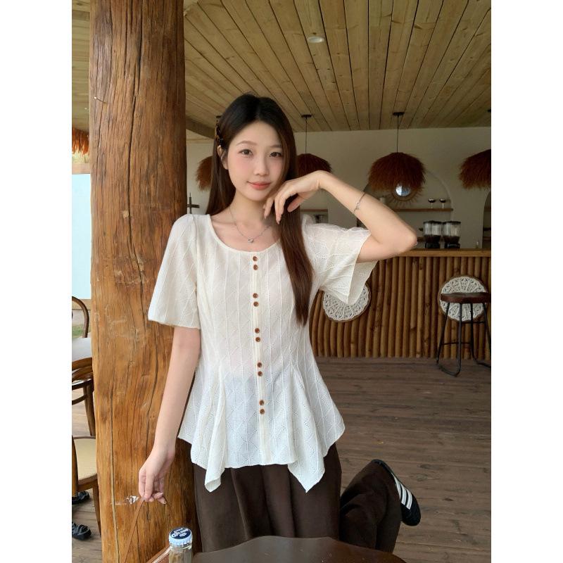 Summer 2026 Plus Size Short Sleeve Waist-Cinching Irregular Hem T-shirt M