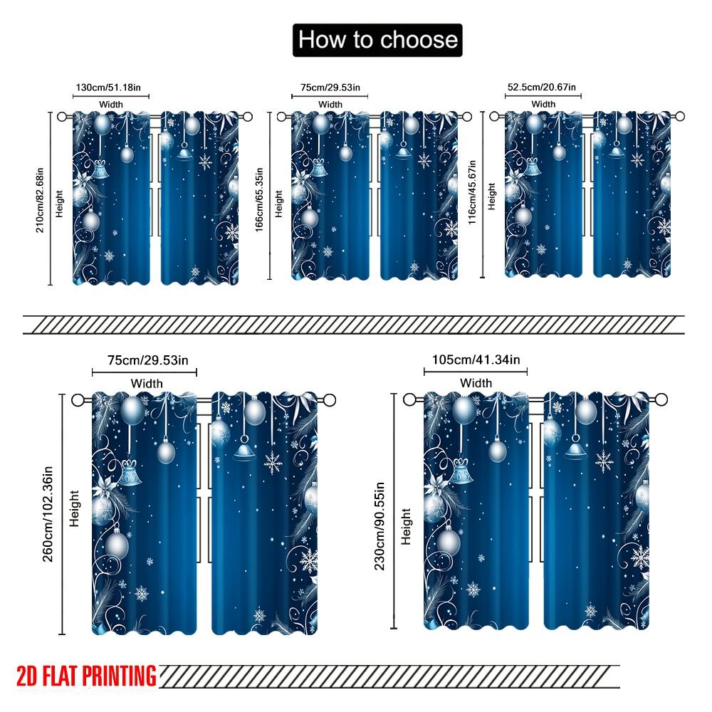 2pcs  2D plane printing Print Curtains Blue Christmas Ornaments Snowflakes Versatile Polyester (without rod) Outdoor Decorations
