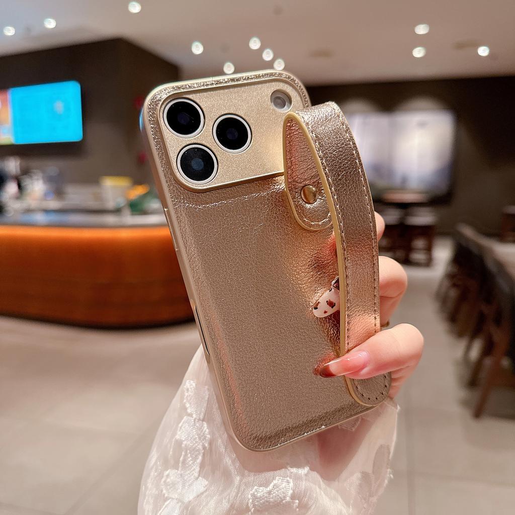For For Iphone 17 Pro Max Air Leather Bracket Wrist Strap Holder Cover for For Iphone17 16 1 14 13 12 11 Pro Max Plus Stand Case