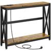 Smal to-etagers konsolbord i industriel stil med stikkontakter og USB-porte, 100x24x75 cm, Brun