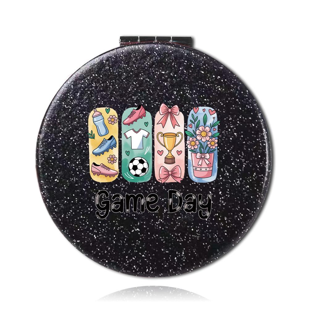 Sparkly Black Mini Compact Mirror 2-Sided Magnifying Folding Hand Mirror Pocket Makeup Mirror Daily & Travel Use Soccer Pattern