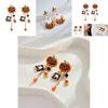 Creative Stylish Halloween Pumpkin Skull Tassel Earrings With Sparkling Zircon Stones For Women