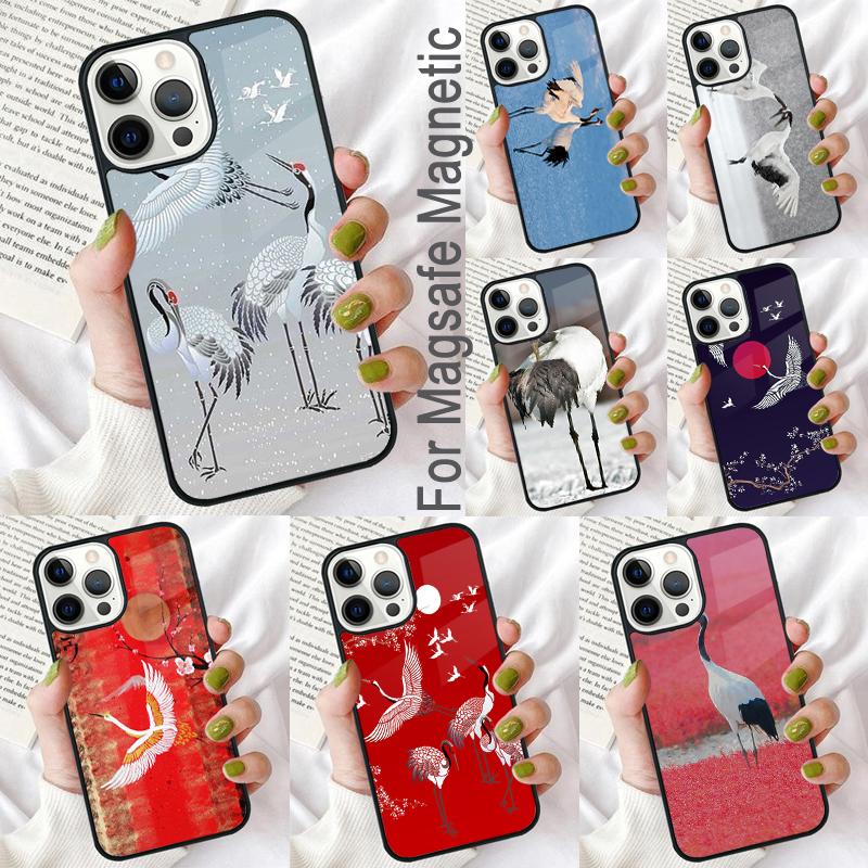 Coque de téléphone souple Grue à tête rouge pour iPhone 17 Air 16e Pro max 15 Pro 13 14 Plus 11 12 MagSafe Magnétique Coque
