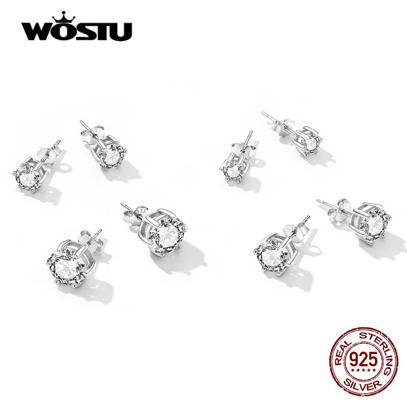 WOSTU 925 Sterling Silver Dazzling CZ Zircon Stud Earrings For Women Girl Girlfriend Daily Jewelry Gift CTE166