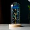 Galaxy Rose Flower Gifts Blue Artificial Flower Rose In Glass Dome with Colorful LED Light Rose Gifts Idea for Women's Birthday Mother's Day Christma