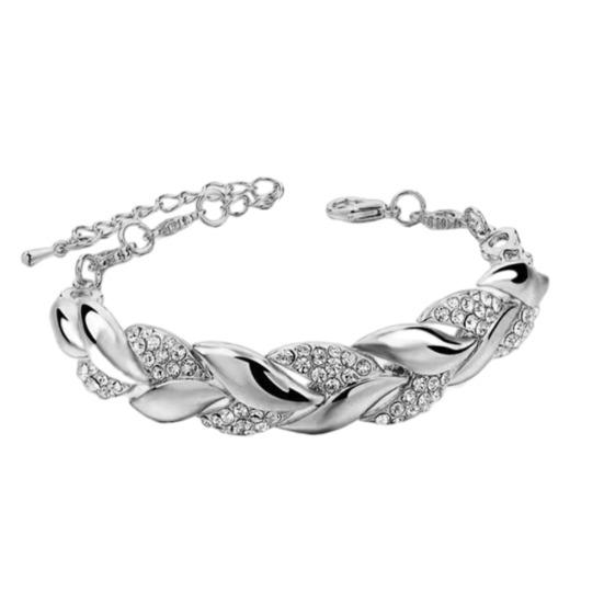 

Leaves Bracelet Rhinestone Inlaid Bracelet Sparkling Leaf Design Link Bracelet Women Jewelry for Parties Dates Gift Ideas