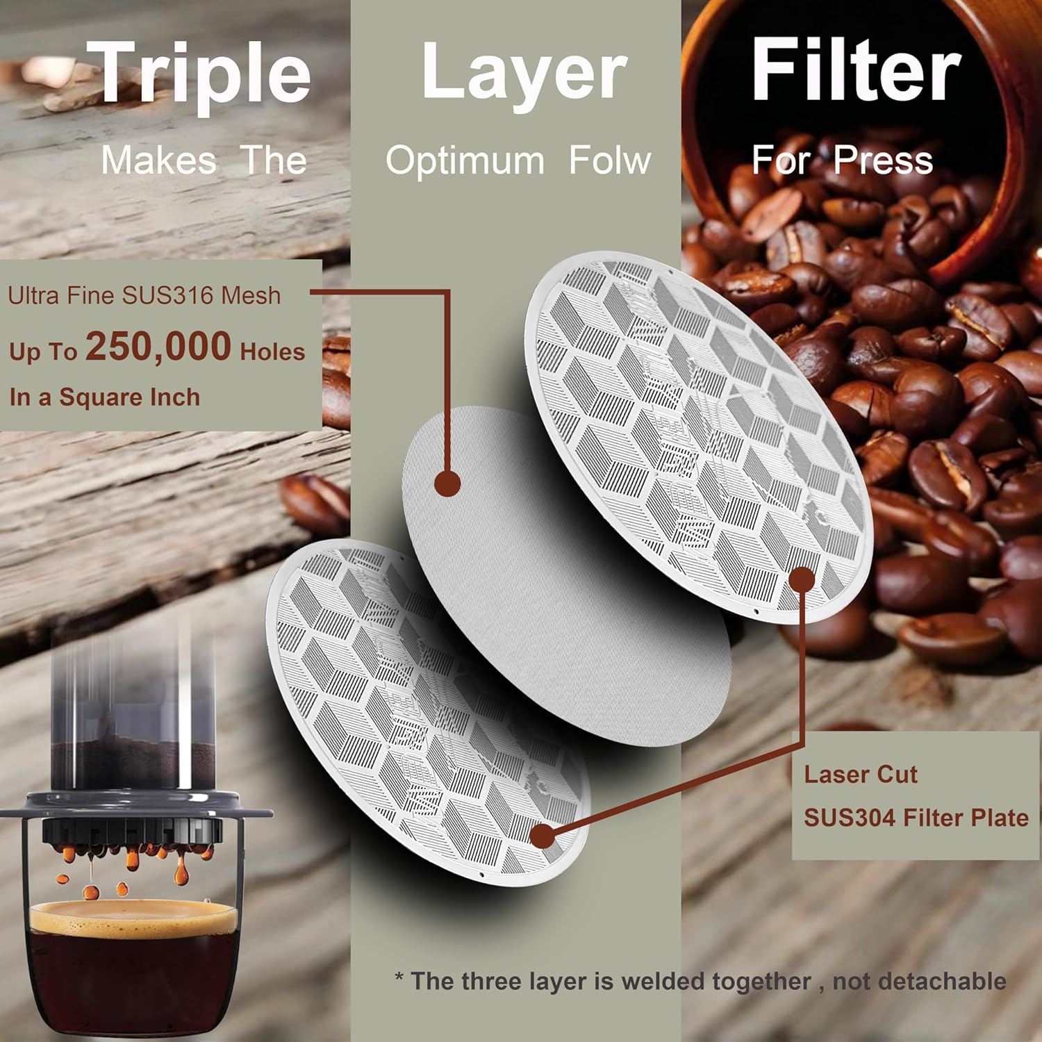 Dailybrew Reusable Stainless Steel Coffee Filter compatible with AeroPress Coffee Maker Standard, Same Flow with Paper Filters While Keeping Richer