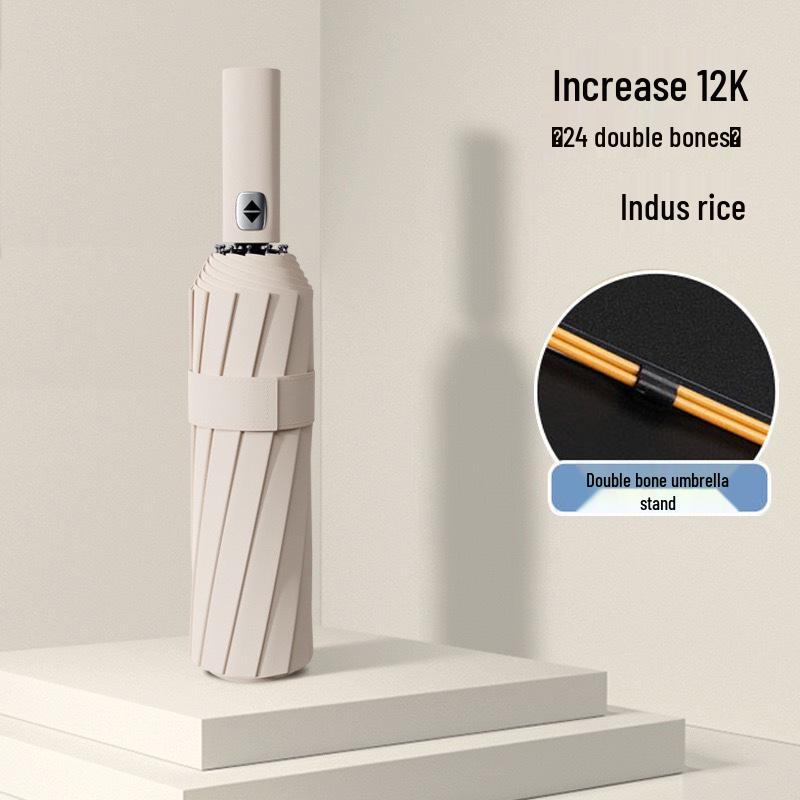 24-Rib Automatic Umbrella: Durable, Unisex, UV & Rainstorm Protection, Three-Fold Design for Sun and Rain.