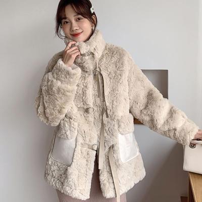 Abrigo de piel sintética para mujer, prendas de vestir cálidas y holgadas, chaqueta con cuello levantado informal a la moda, abrigo que combina con todo de Color puro, novedad de invierno