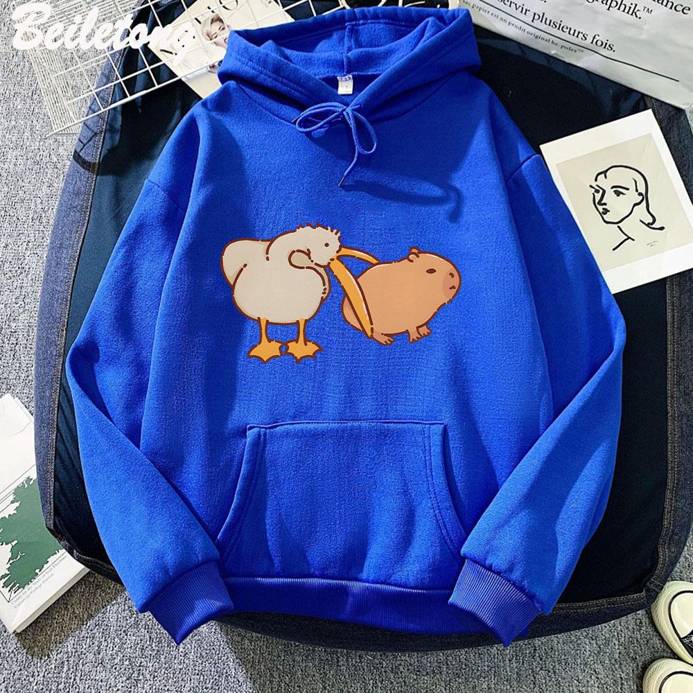 Funny Pelican and Capybara Hoodie Kawaii Woman Sweatshirt Spring Fashion Pullovers Girls Cartoon Long Sleeve Cloth