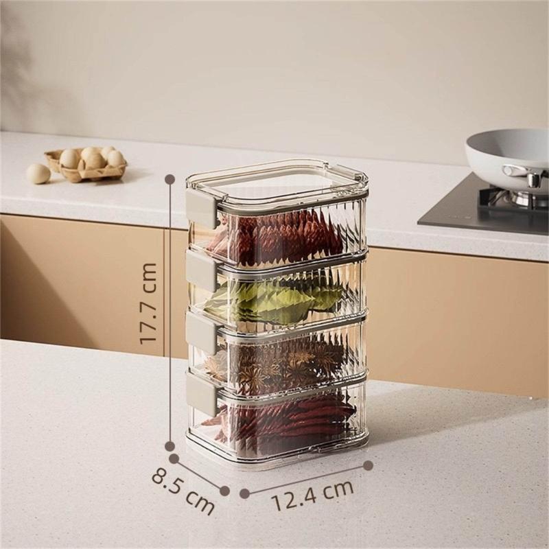 Space Efficient Spice Organiser Leakproof Stackable Container Transparent Kitchen Storage Box For Herbs Seasonings Salt