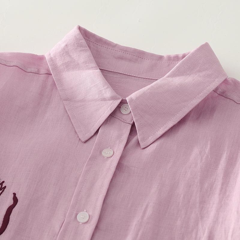 Spring Luxury French Chic Pink Embroidered Long-Sleeve Women's Shirt
