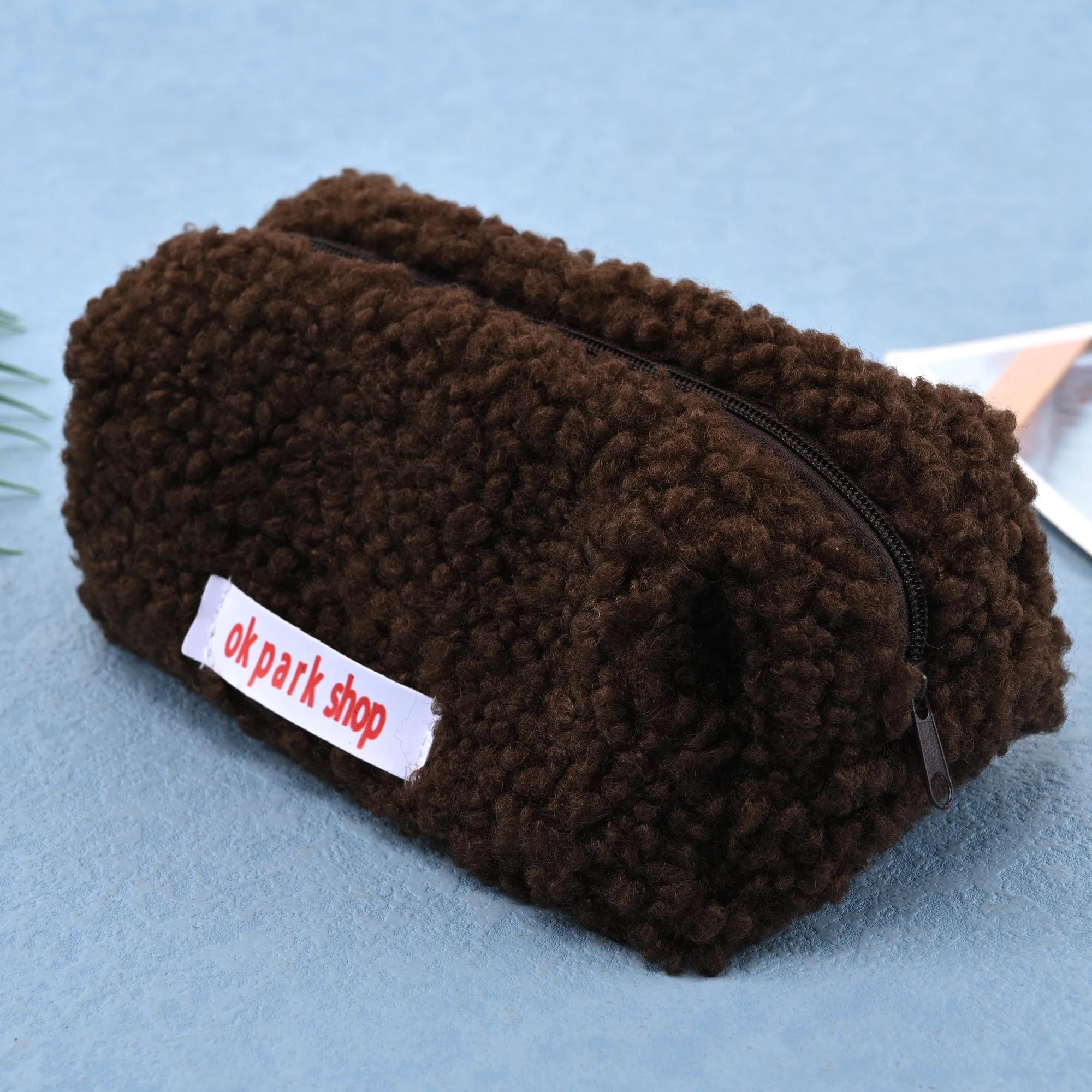 

Женская косметичка из овечьей шерсти, органайзер для косметики, сумка-органайзер для туалетных принадлежностей, сумка на молнии, дорожная переносная косметичка, косметички as show темный кофе