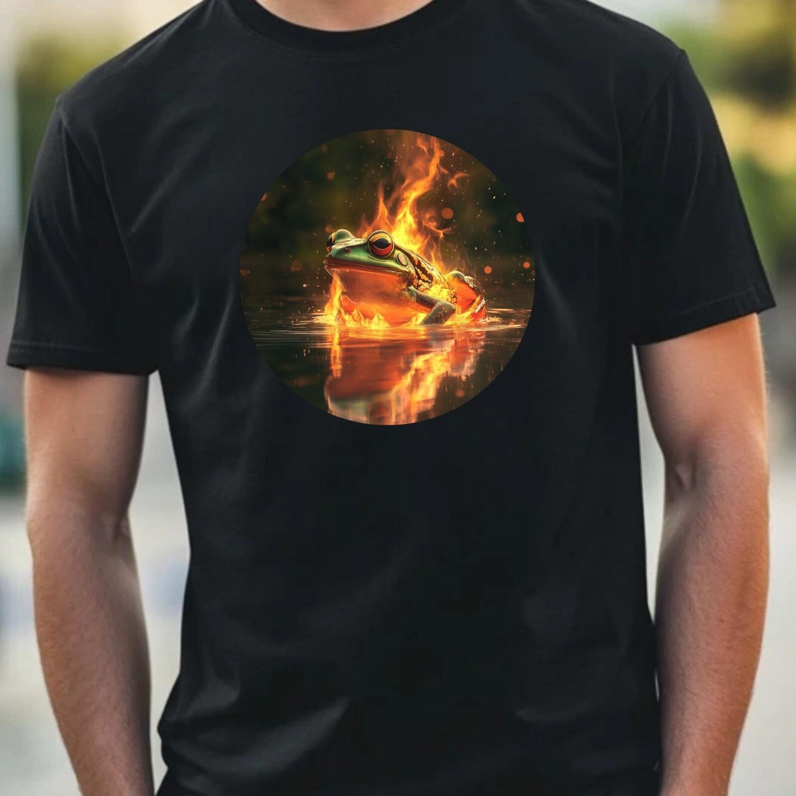 Mens Frog on Fire Motif Cotton T-Shirt Size XS to 5XL- XXXL