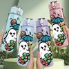 1PC Spooky Ghost Cartoon Art 750ml Color Plastic Sports Water Bottle Leakproof Flip Straw Lid Suitable for Sports Office Home Use
