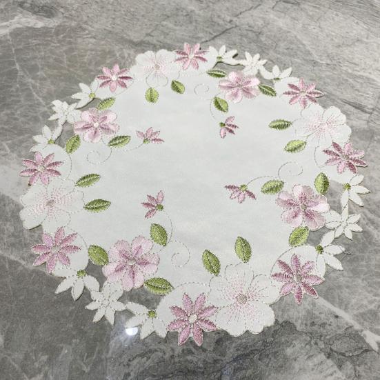 Embroidered Flower Placemat, Round Floral Coaster Placemat, Heat Resistant Table Protector Mat for Dining Table Cup Vase Wedding Party Decoration