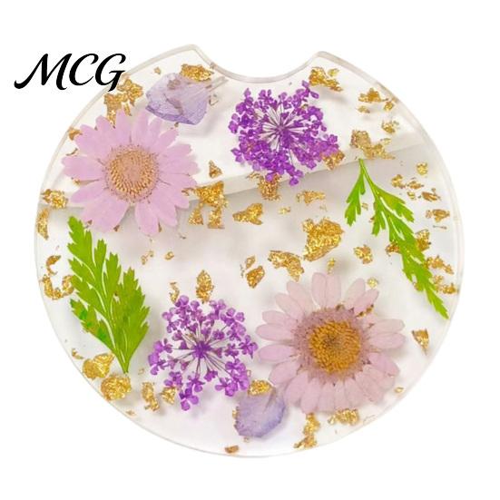 Reusable Car Coaster Coaster, Durable Resin Flower Drink Mirror Polished Unique Natural Coffee Cup Holder, for Interior Accessories Heat Resistant