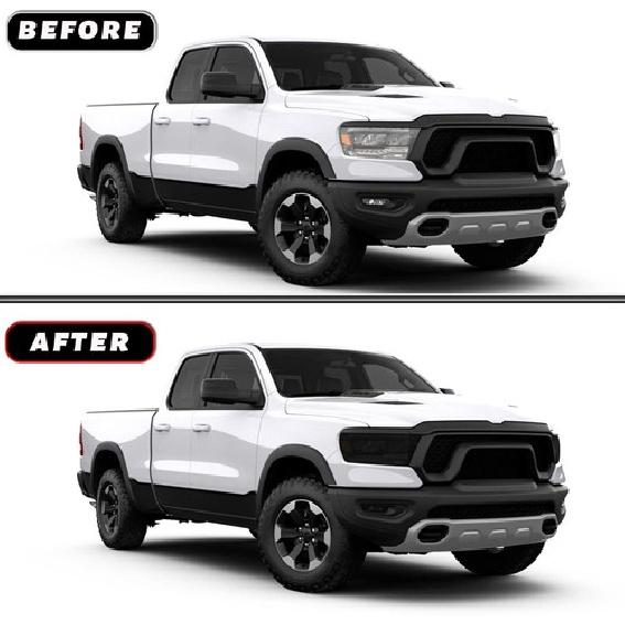 2x Headlights Cover Overlay Vinyl Smoked Black Decals for Dodge RAM 1500 +