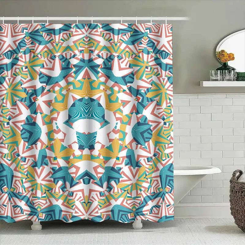 

Стильная сине-желто-белая шторка для душа с изображением воздушного змея для декора ванной комнаты, водонепроницаемая ткань, легкая установка W90xH180cm