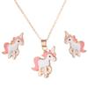 European and American Style Unicorn Bee Cat Necklace Set