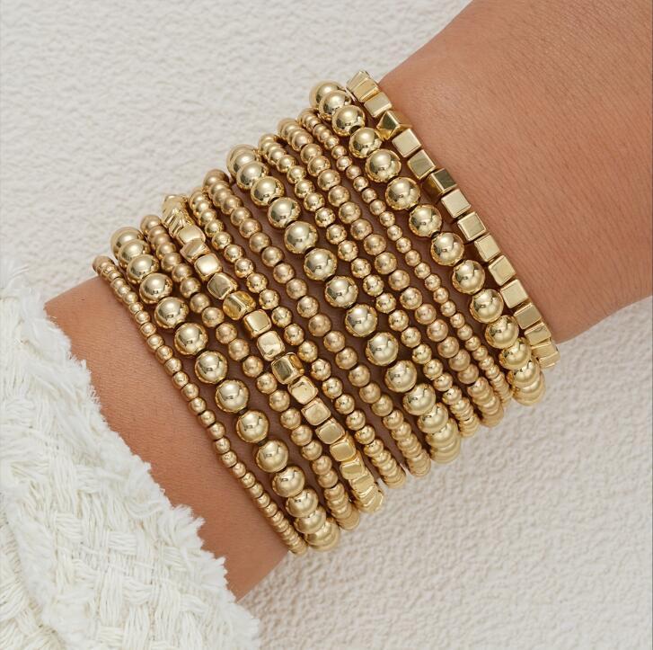 European/American Style Waterproof, Wear-Resistant Women's Beaded Elastic Bracelet - Fashionable, Stackable, and Simple Design