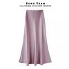 Enhanced Autumn High-Waisted Slimming Midi Skirt for Women in Acetate Satin Fabric. Please view the product before ordering.