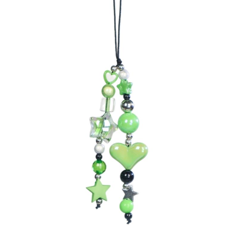 Convenient Keychain Colorful Beaded Phone Lanyard Butterfly/Heart/Star Keyring Fashionable Key Charm Acrylic Pendant