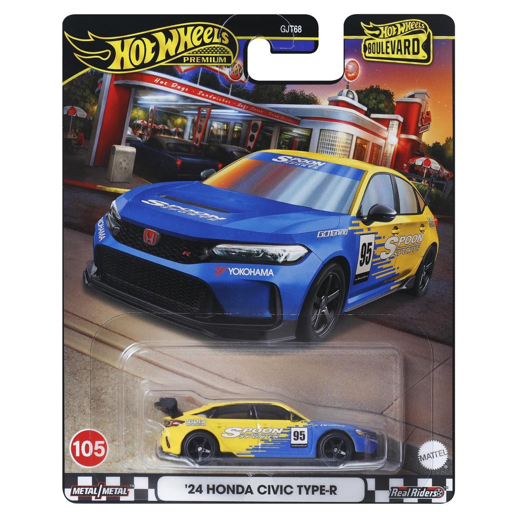 Hot Wheels Boulevard Honda Civic Fahrzeug, Spielzeug-Miniauto, ab 3 Jahren, blau, HRT61 '24 Type-R