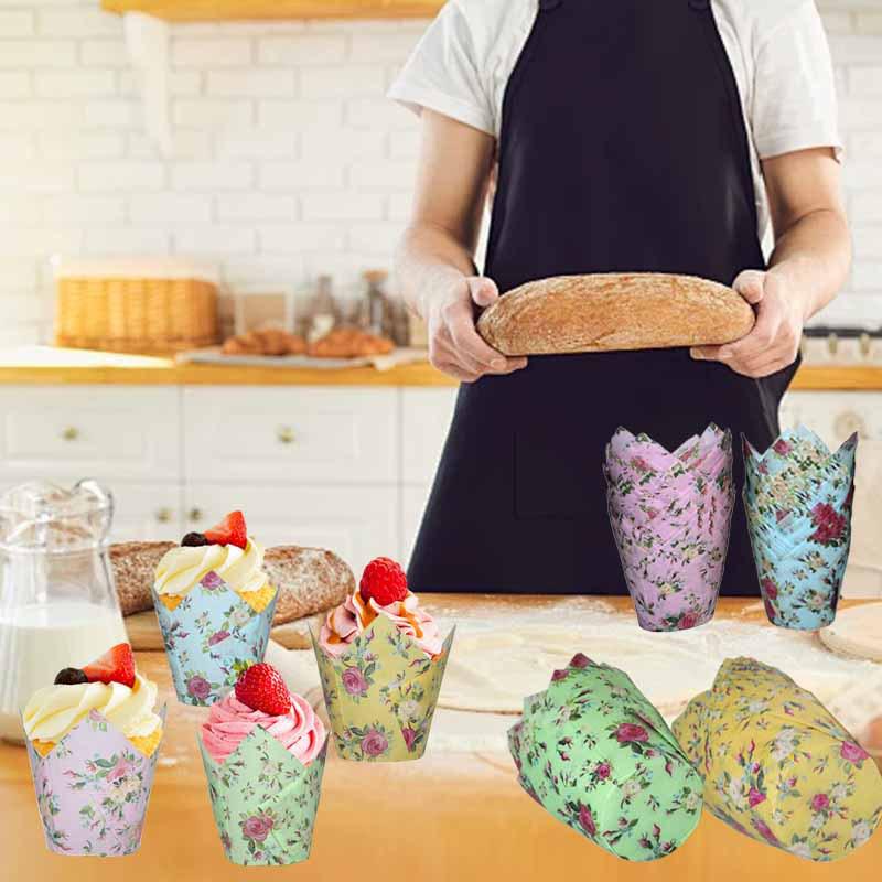 50Pcs Tulip Muffin Cupcake Paper Cups Oilproof Cupcakes Liner Baking Muffin Cup Cake Holder Decorating Tools Muffin Wrap Cases