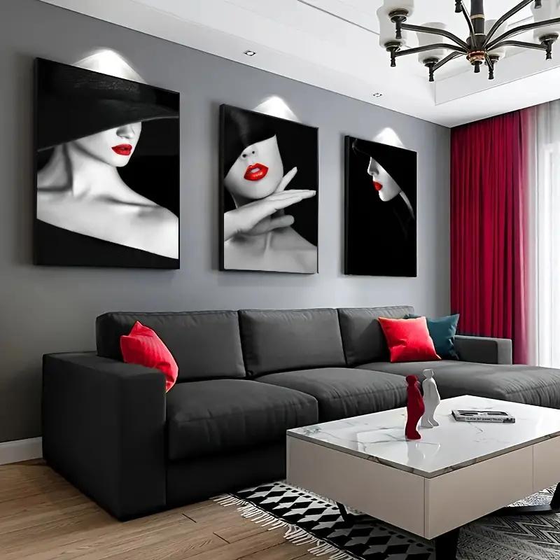 3pcs/set Canvas Poster Red Lips Woman Black and White Art Decoration Painting Modern Wall Art Poster Living Room Decorative