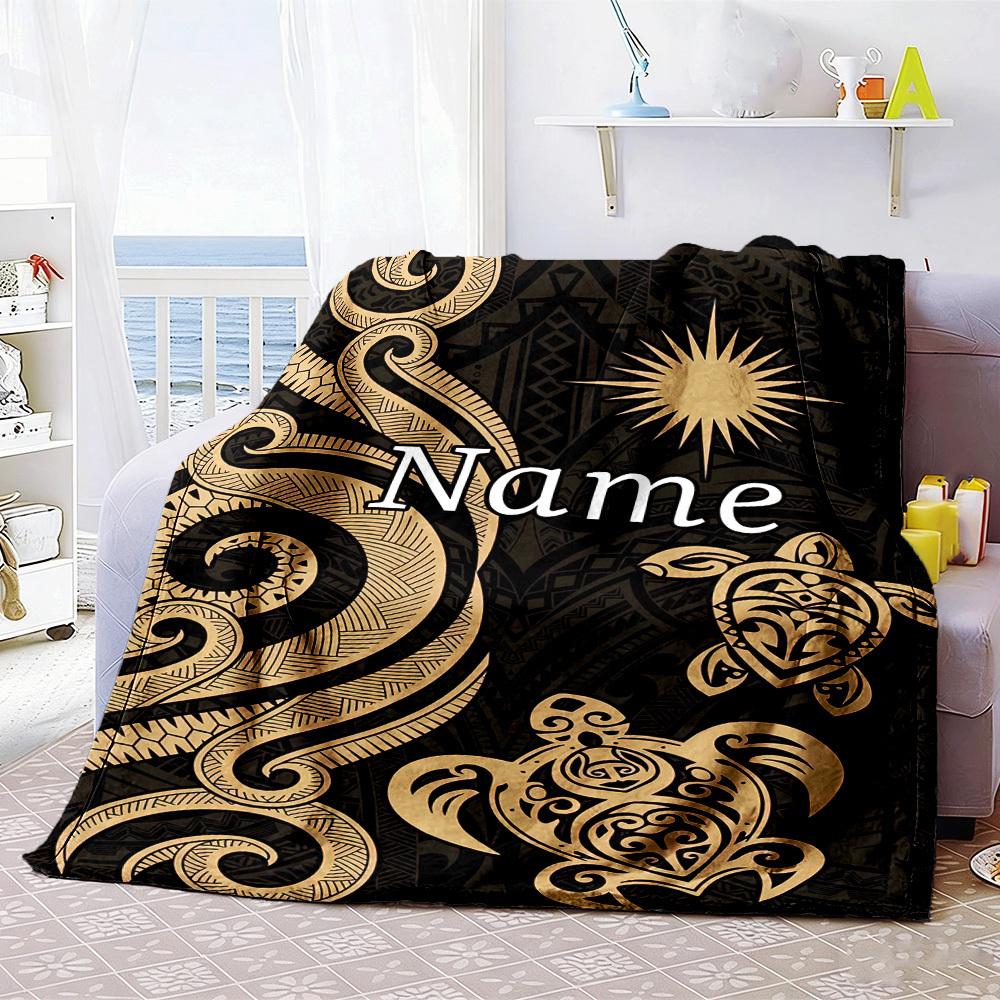 Polynesian Sea Life Home Blanket Customize Your Names Comfortable Soft Lightweight Allseason Multipurpose Blanket For Picnics Sofas Offices Beds