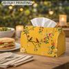 2D Flat 1pc Tissue Box, Bright Yellow Chinoiserie Style Birds And Flowers Pattern, Vibrant Floral Tissue Holder for Home, Office, Living Room, Suitabl