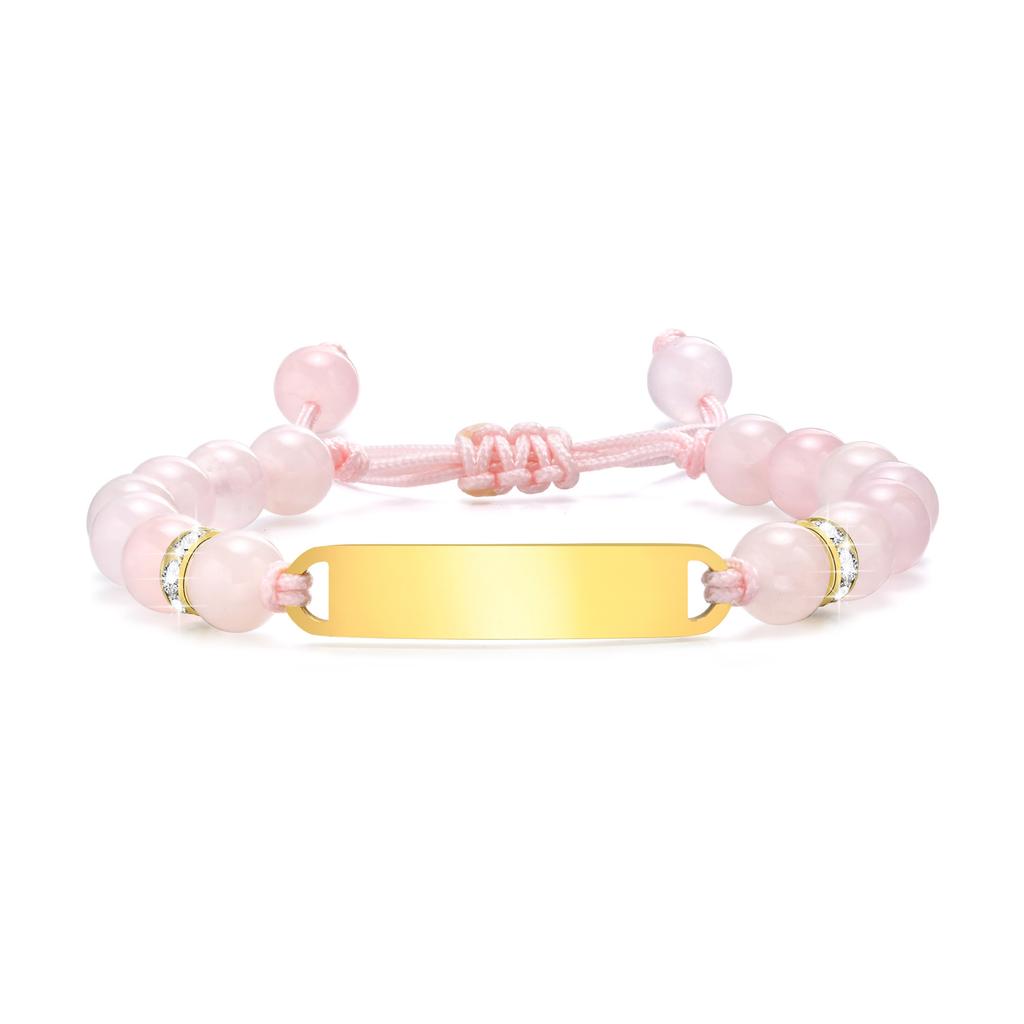 Personalized ID Name Bracelet for Little Boy Girl,Adjustable Pearl Chain Bracelet Birthday Gift